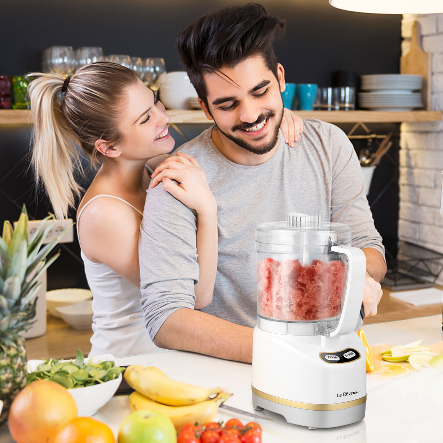 La Reveuse 300W Personal Size Smoothie Blender (Silver) + 2-Cup Electric  Mini Food Processor (White)