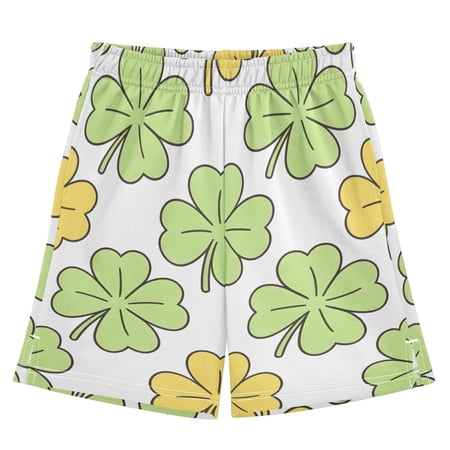 Yellow Green Clover Athletic Shorts Breathable with Comfort Fit Drawstring Casual Sweatshorts Small