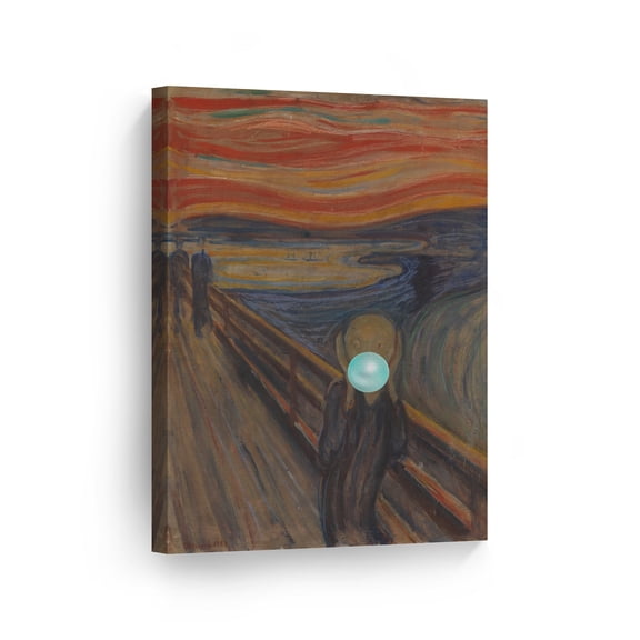 Smile Art Design Edvard Munch's Masterpiece The Scream Teal Blue Bubble Gum Art CANVAS PRINT Famous Paintings Wall Art Classic Art Home Decor Stretched Ready to Hang Made in USA 12x8