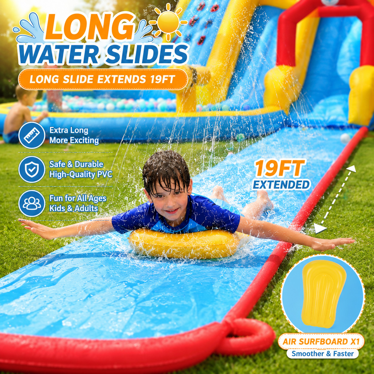 Neche 222" Giant Large Inflatable Water Slide Bounce House With 750W Blower, Splash Pool, Backyard Water Park for Kids Ages 3-8, Max 500lbs, Indoor & Outdoor Use