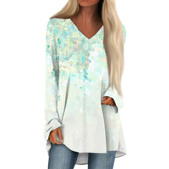 Long Sleeve Shirts for Women Fall Fashion 2024 Womens Tunic Tops Pleated V Neck Puff Sleeve Blouses Dressy Casual