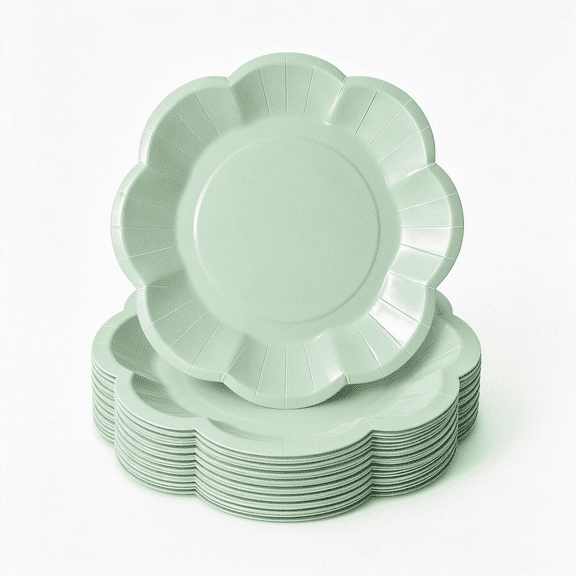ACDANC Sage Green Scalloped Paper Plates, 50 Count 7 Inch Disposable Dessert Plates, Elegant Party Plates for Wedding, Baby Shower, Birthday, Appetizers & Cake