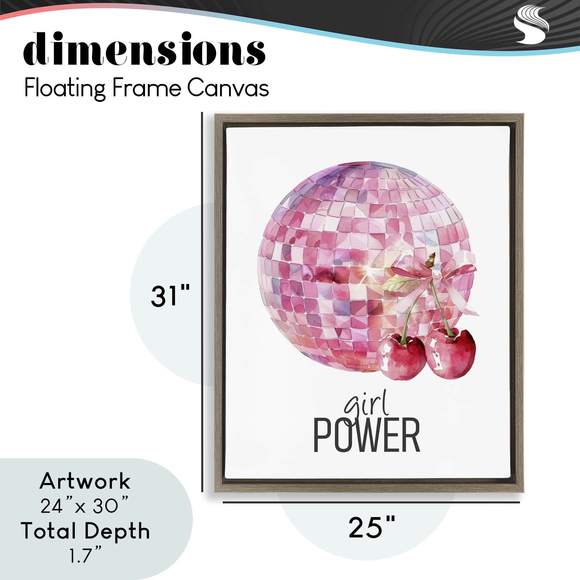 Girl Power Disco Cherries Brown Framed Floater Canvas Wall Art, design by Kim Allen