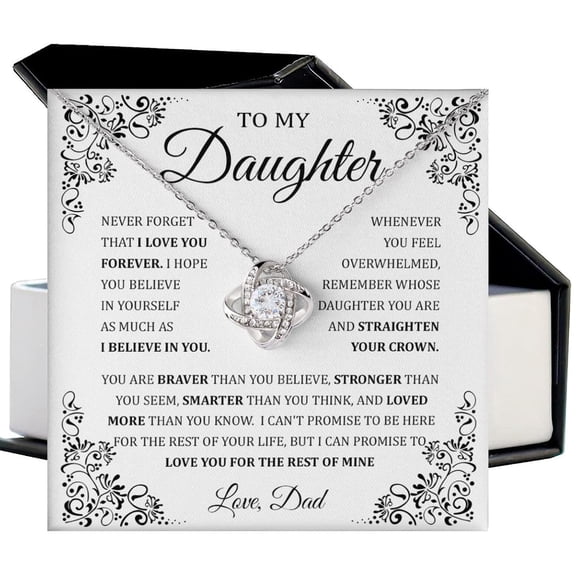 To My Daughter Necklace From Dad Or Mom With Heartfelt Message & Box - Valentines, Mother'S Day, Jewelry Daughter From Mother Or Father On Birthday, Graduation & More #612, White Love Knot Necklace