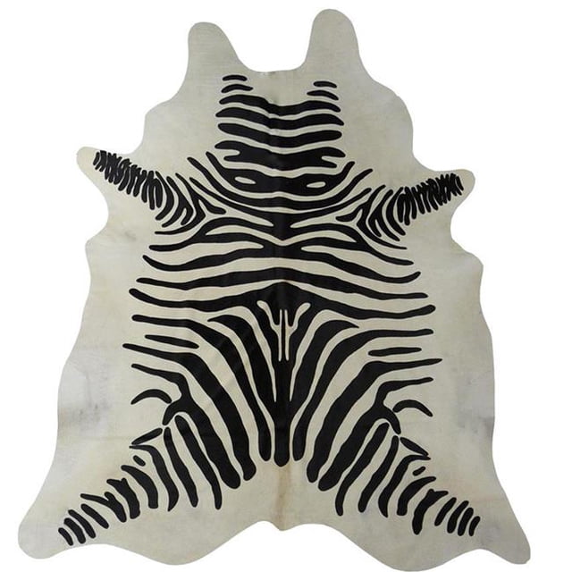 Black & White Stenciled Zebra Brazilian Cowhide Rug