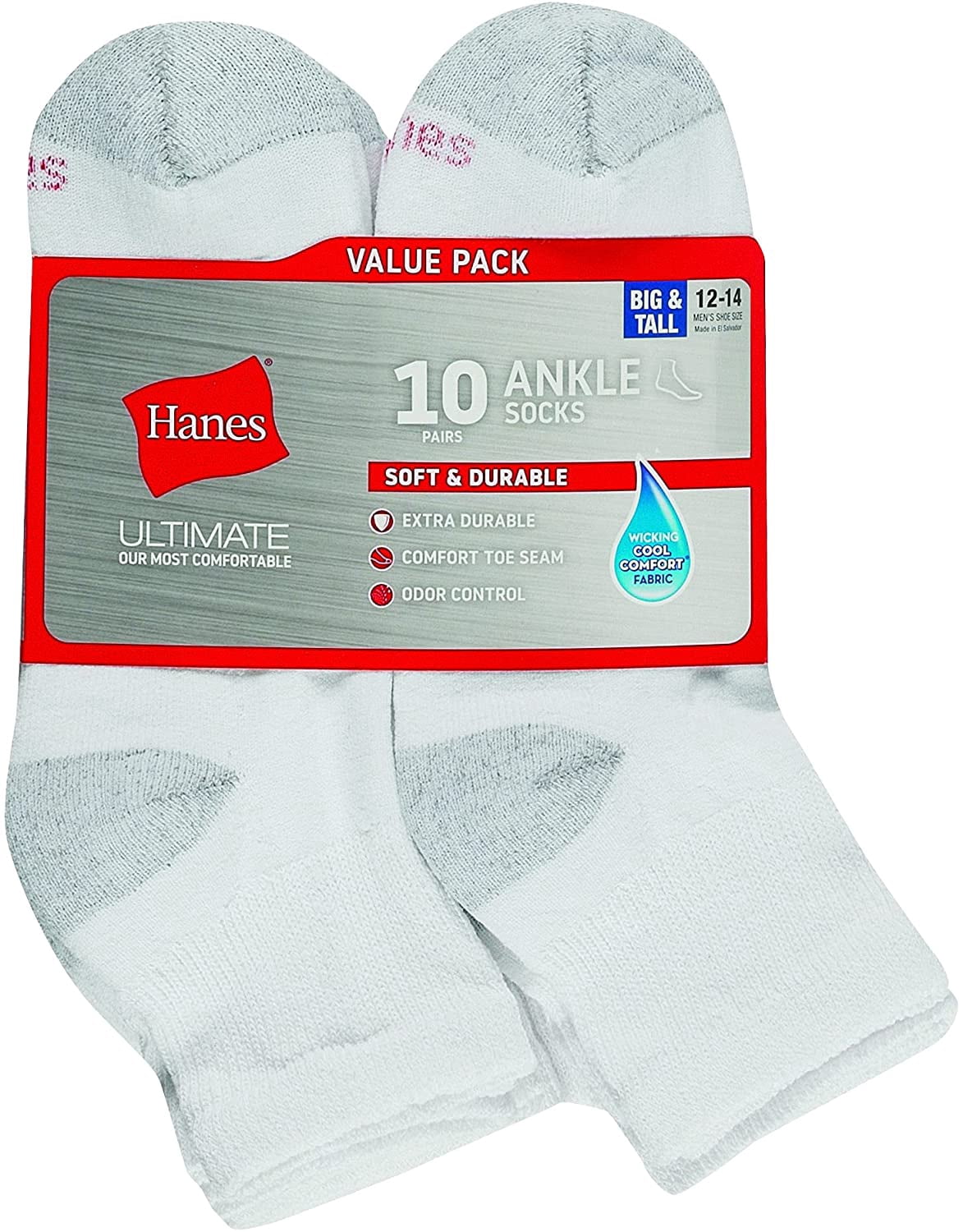 Hanes Ultimate Mens Big  Tall X-Temp Cool Comfort Ankle Socks, 10-Pair Pack