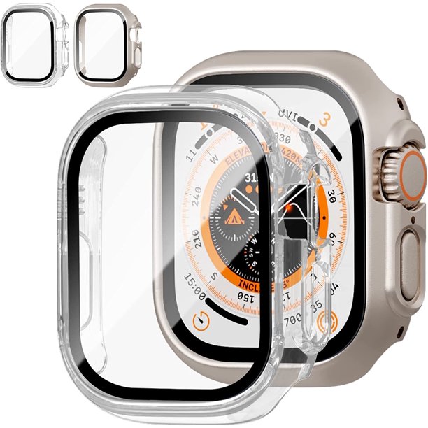Paquete de 2 Estuches con Protector de Pantalla de Vidrio Templado para Apple Watch Series 9/8/7 41 mm, JZK Slim Guard Parachoques Cubierta Protectora de PC Dura de Cobertura Completa Estuche Delgado