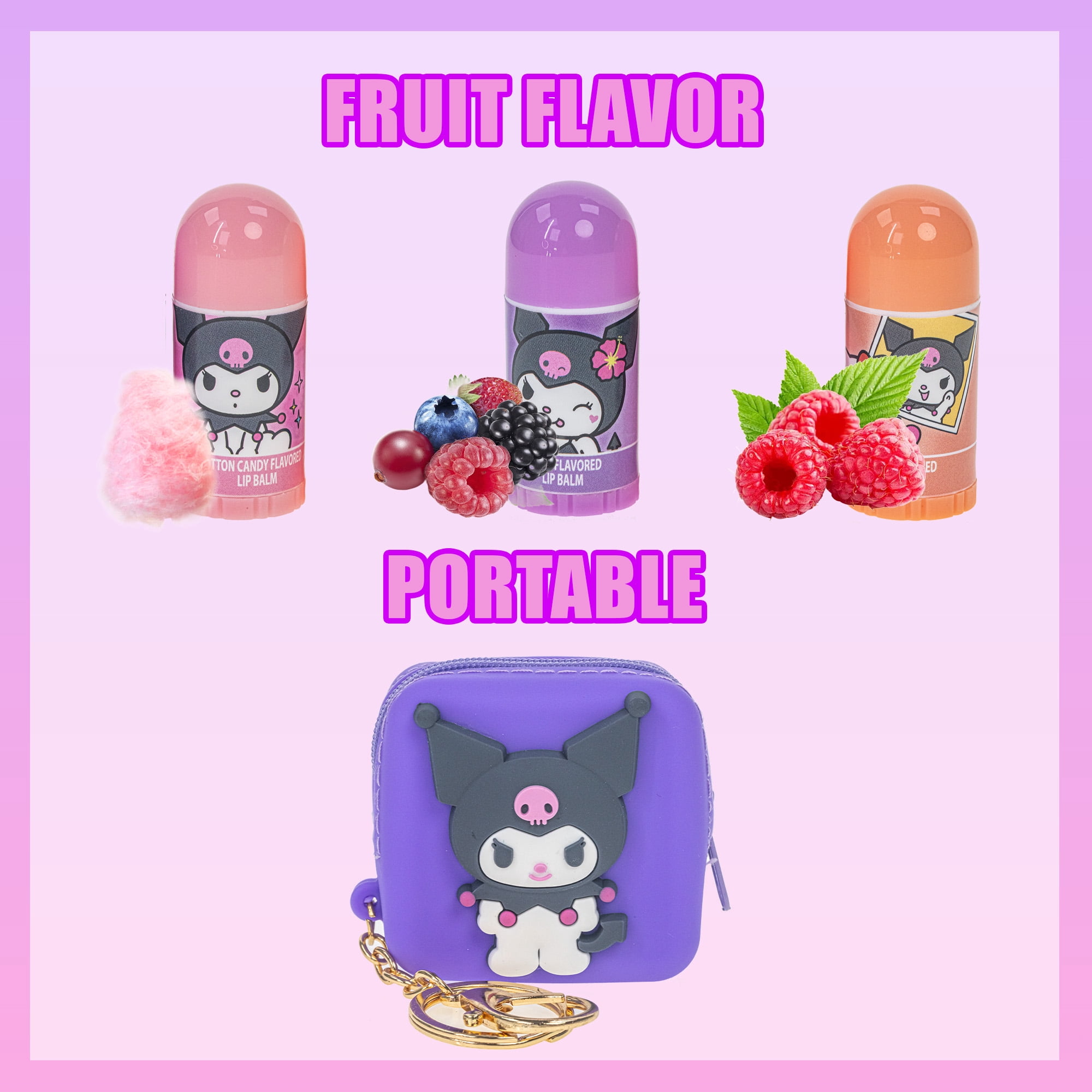Hello Kitty & Friends 3-Pack Lip Balm Set, Kuromi Silicone