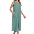 thumbnail image 6 of Laqbezok Women's Sleeveless Cotton Linen Dress, Casual Round Neck Loose Fit Midi Sundress with Pockets, Boho A-Line Tank Gown, 6 of 8