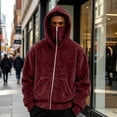 thumbnail image 7 of Burgundy Wine Warm Fuzzy Plain Casual Hood for Mens Fall Winter Long Sleeve Jacket Hoods Outfit Sweatshirts Man Zip Up 2026 M, 7 of 7