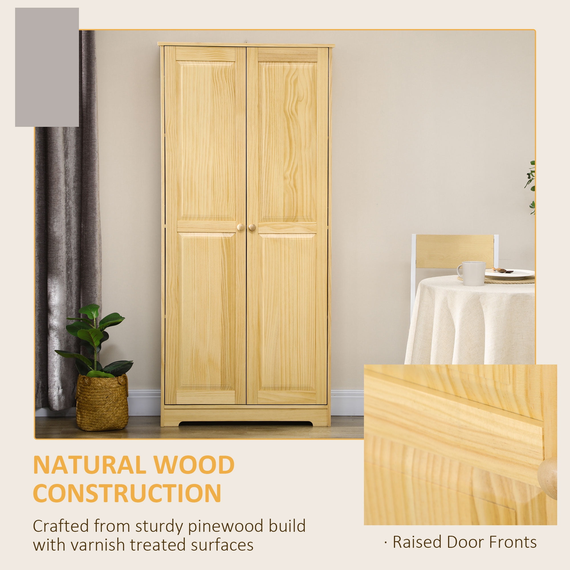 HOMCOM 67" Pinewood Kitchen Pantry Storage Cabinet, Freestanding Cabinets with Doors and Shelf Adjustability, Soft-Close Mechanism, Light Brown