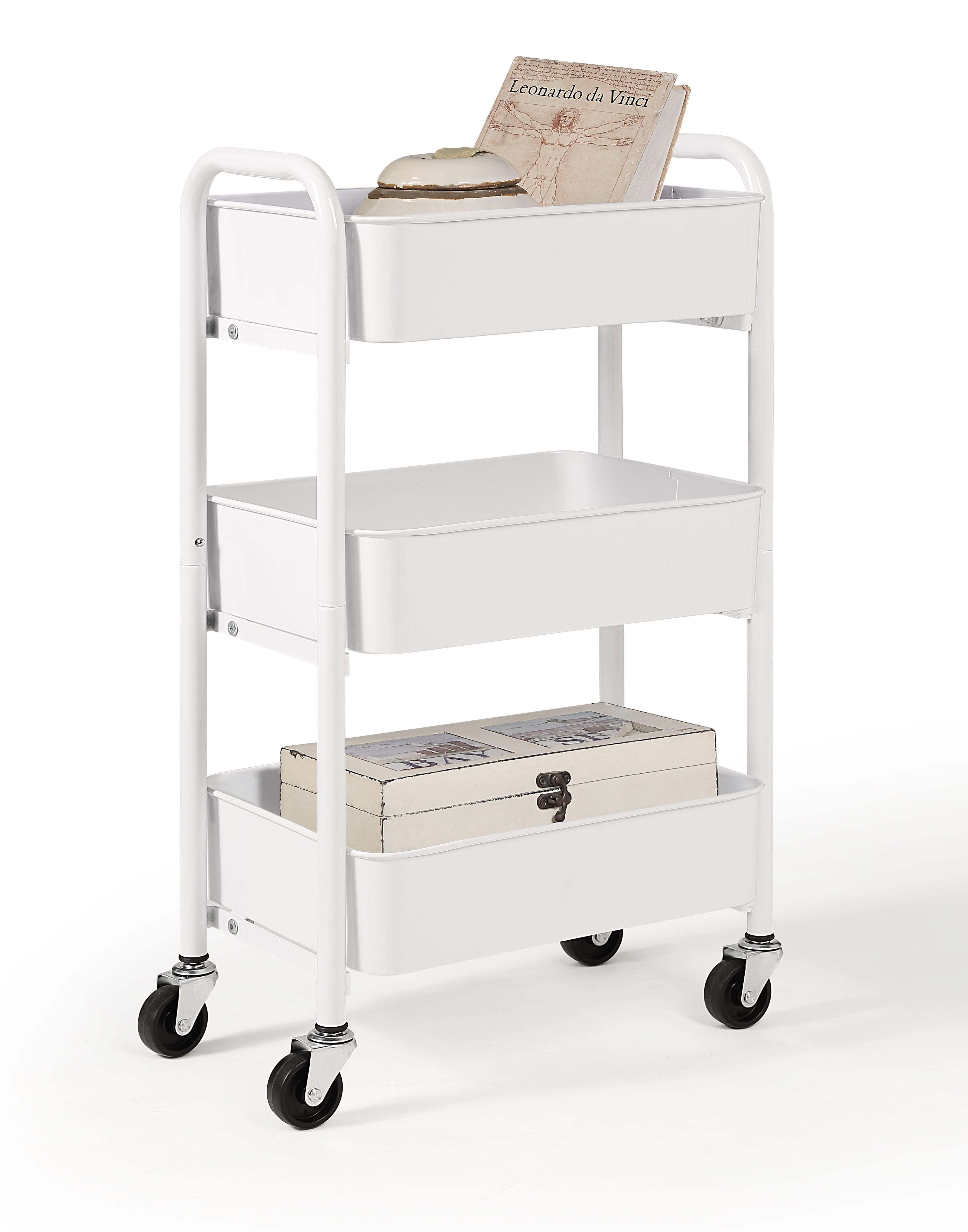 Vanilla White SunnyPoint 3 Tier Basket Rolling Utility Cart 