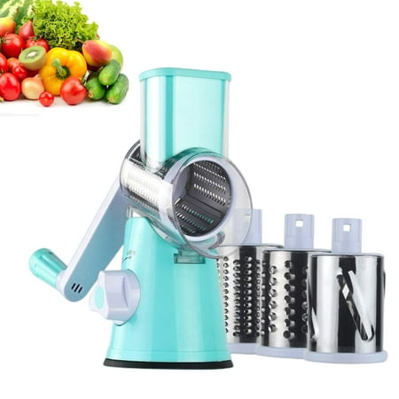 

Jahy2Tech Rotary Cheese Grater Shredder Kitchen Slicer Grinder for Vegetable Walnut Nut Carrot Garlic Chocolate Radish with 3 Drum Blades Blue