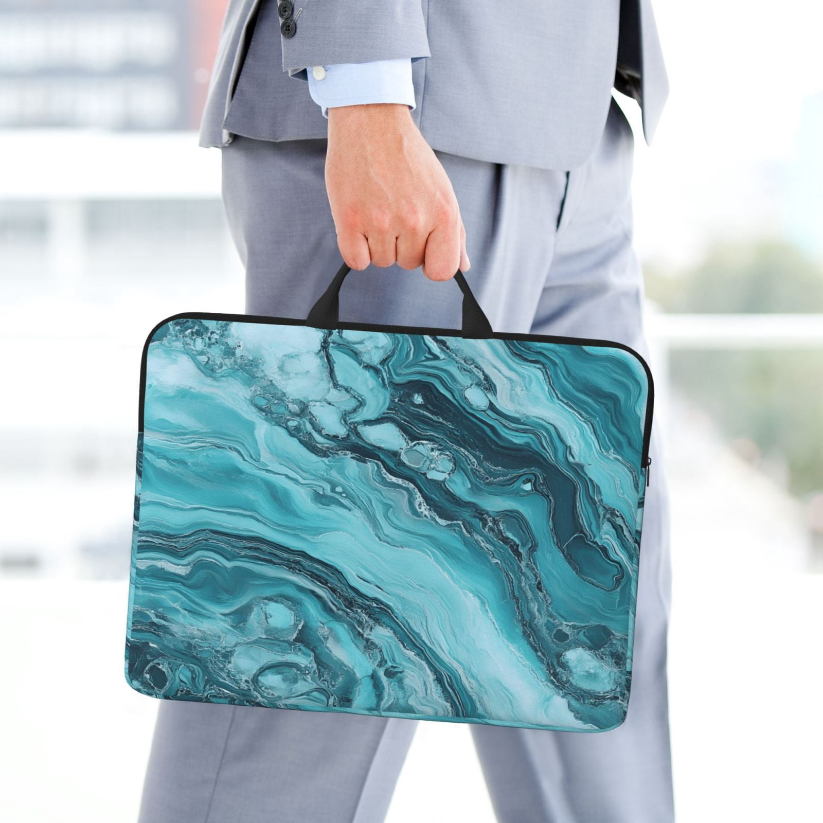 Laptop Sleeve Bag For Women Men 14inch Waterproof Durable Protective Computer Carrying Cover Handle Laptop Case Bag Teal Marble_1