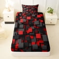 thumbnail image 3 of Homewish 3D Plaid Print Twin Sheets,Black Red Bedding,3 Pieces,1 Fitted Sheet and 1 Pillowcase, 3 of 6