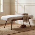 thumbnail image 3 of Dayalane 35.5" Mid-Century Modern Boucle Upholstered Bench, Tufted Ottoman Accent Bench with Solid Wood Trim, Bronze Metal Legs for Entryway, End of Bed, Beige, 3 of 13