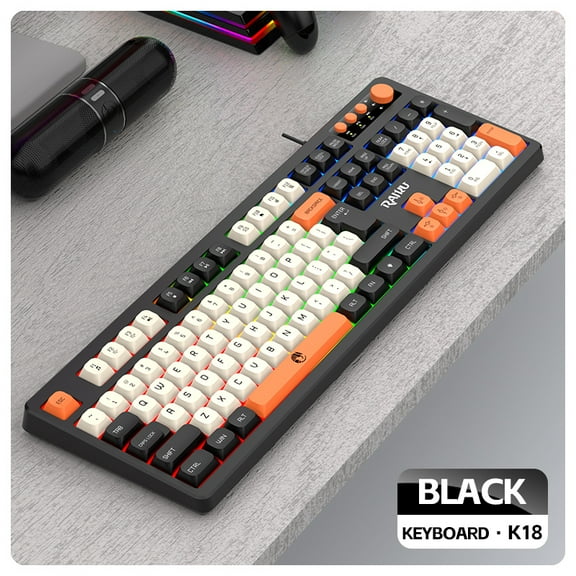 Tri-Color Keycaps Mute Mechanical Keyboard 104 Keys Hot-Swappable Shaft USB Wired Gaming Office Dual-Use Pink Gray Rice Color Scheme Plug And Play Compatible with