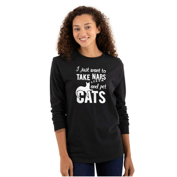 Take Naps and Pet Cats Funny Cute Women Plus Size Long Sleeve Graphic Tee Brisco Brands 2X