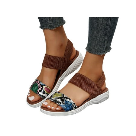 

Daeful Ladies Flat Sandal Beach Casual Shoes Wedge Sandals Comfort Ankle Strap Womens Lightweight Snake Pattern 7.5