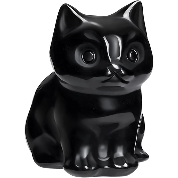 Jovivi Black Obsidian Cat Crystal Figurines Home Decor,Natural Gemstone Carved Lucky Sitting Cat Statue Sculpture Room Office Desk Decor Black Cat Gifts for Cat Lovers Mothers Day