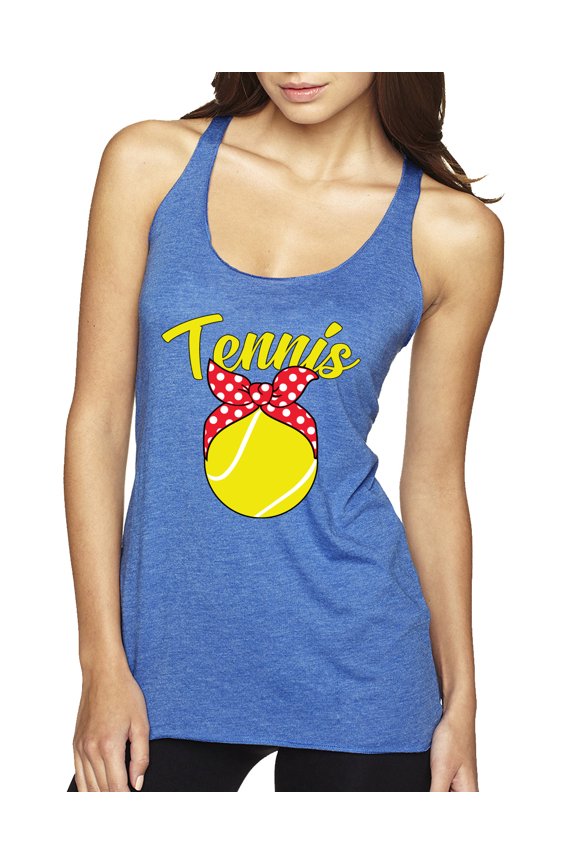 , Tennis Mom Cute Bow Ribbon Tennis Ball, Mother's Day, Women Tri-Blend Racerback Tank Top, Vintage Royal, X-Large
