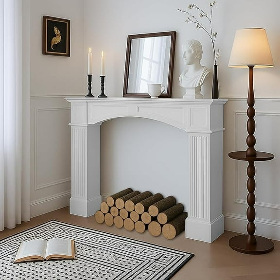 EPICOZY 43.3" Fireplace Mantel, Freestanding Fireplace Surround with Leg for Electric Fireplaces, MDF Mantel Surround with Shelf for Living Room with Decorative Pattern, Anti-Tipping & Waterproof