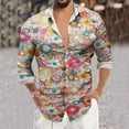 thumbnail image 2 of Hpapadks Mens Summer Shirts Long Sleeve Floral Print Business Button Lapel Leisure Blouses Loose Mens Dress Shirts Watermelon Red M, 2 of 5