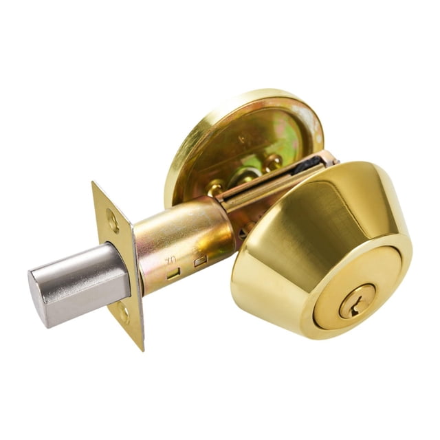 Cerradura de puerta con cerrojo de seguridad, perilla de puerta redonda, interior y exterior, de acero inoxidable, cilindro único con llaves para la Oro