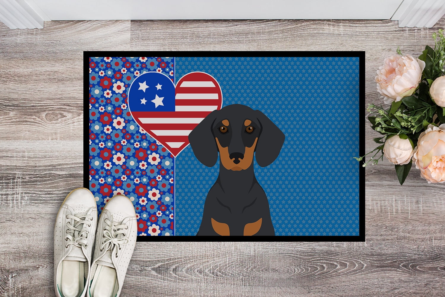 Black and Tan Dachshund USA American Indoor or Outdoor Mat 24x36 36 in x 24 in