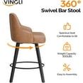 thumbnail image 4 of VINGLI 26" H Swivel Barstools Set of 2, PU Leather Upholstered Counter Stool with Back, Kitchen High Chairs Counter Height Bar stools with Cushion, Solid Wood Legs, Black, 4 of 14
