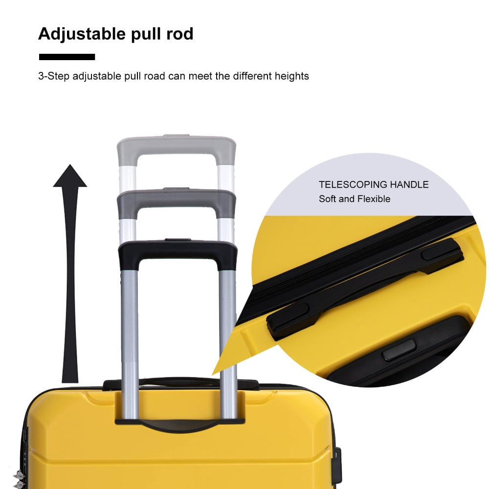 Yougu 3-Piece Hardside Carry-On Luggage Set, 20" 24" 28", Unisex, Yellow