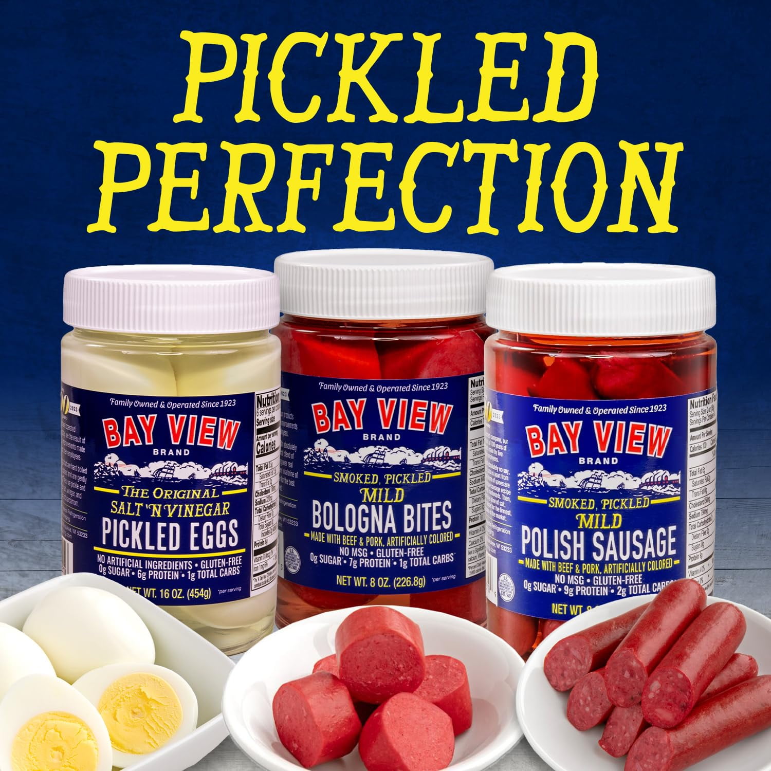 Bay View Pickled Eggs, No Artificial Ingredients, Gluten Free, 0g Sugar, 6g Protein, Fresh Grade A Eggs, Boiled and Peeled (16oz, Variety Pack)