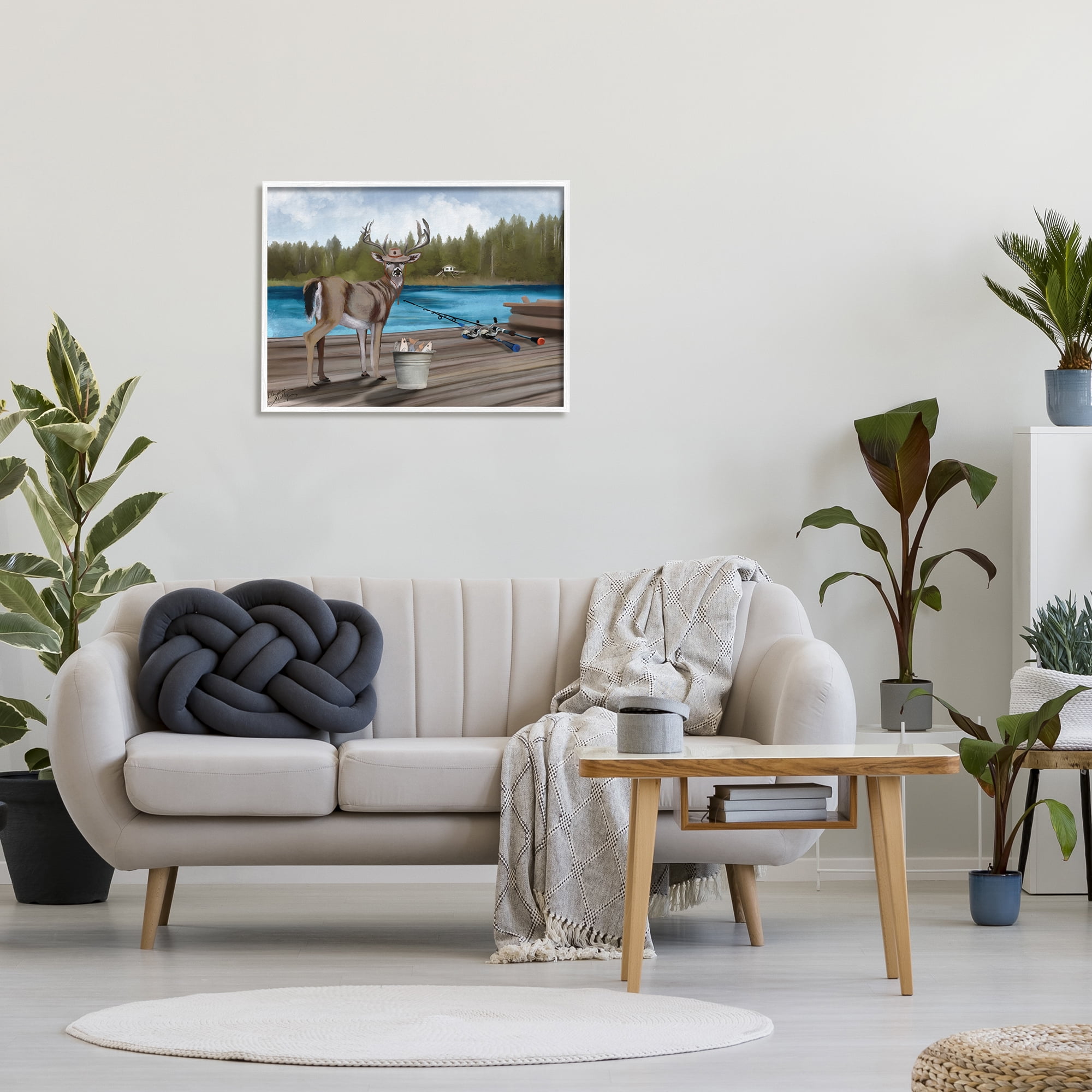Stupell Funny Fisherman Deer Camp Lake Animals & Insects Painting White Framed Art Print Wall Art