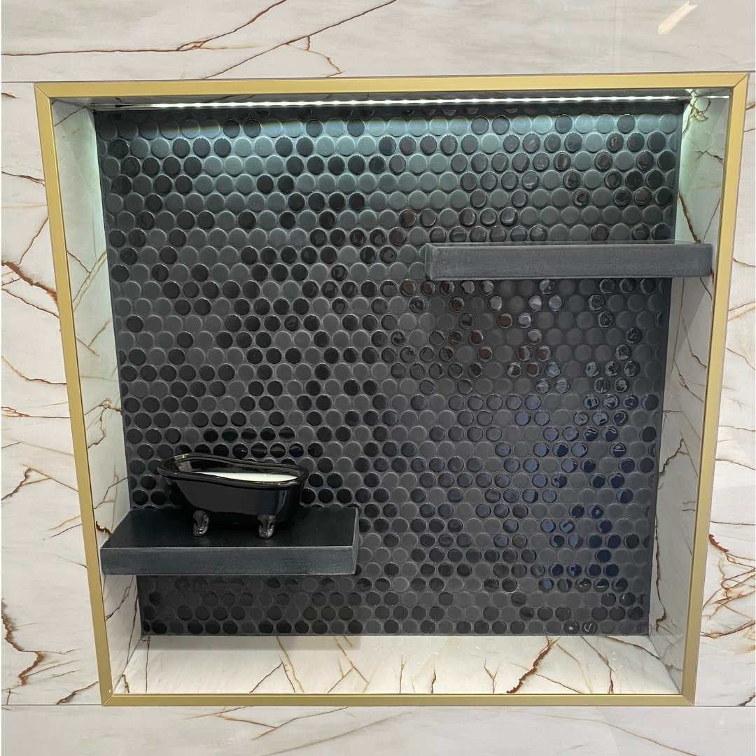 The Tile Life Eterna Penny 1" x 1" Black Glass Round Mosaic Floor and Wall Tile 1 Sheet