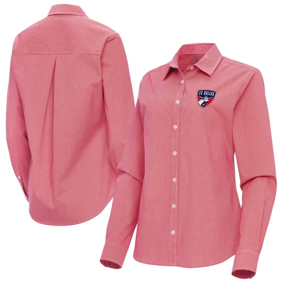 Women's Antigua Red FC Dallas Porter Woven Tri-Blend Long Sleeve Button-Up Shirt