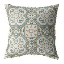 Geo Mandala Throw Pillow with Removable Cover in Orange and Light Blue on White 18x18