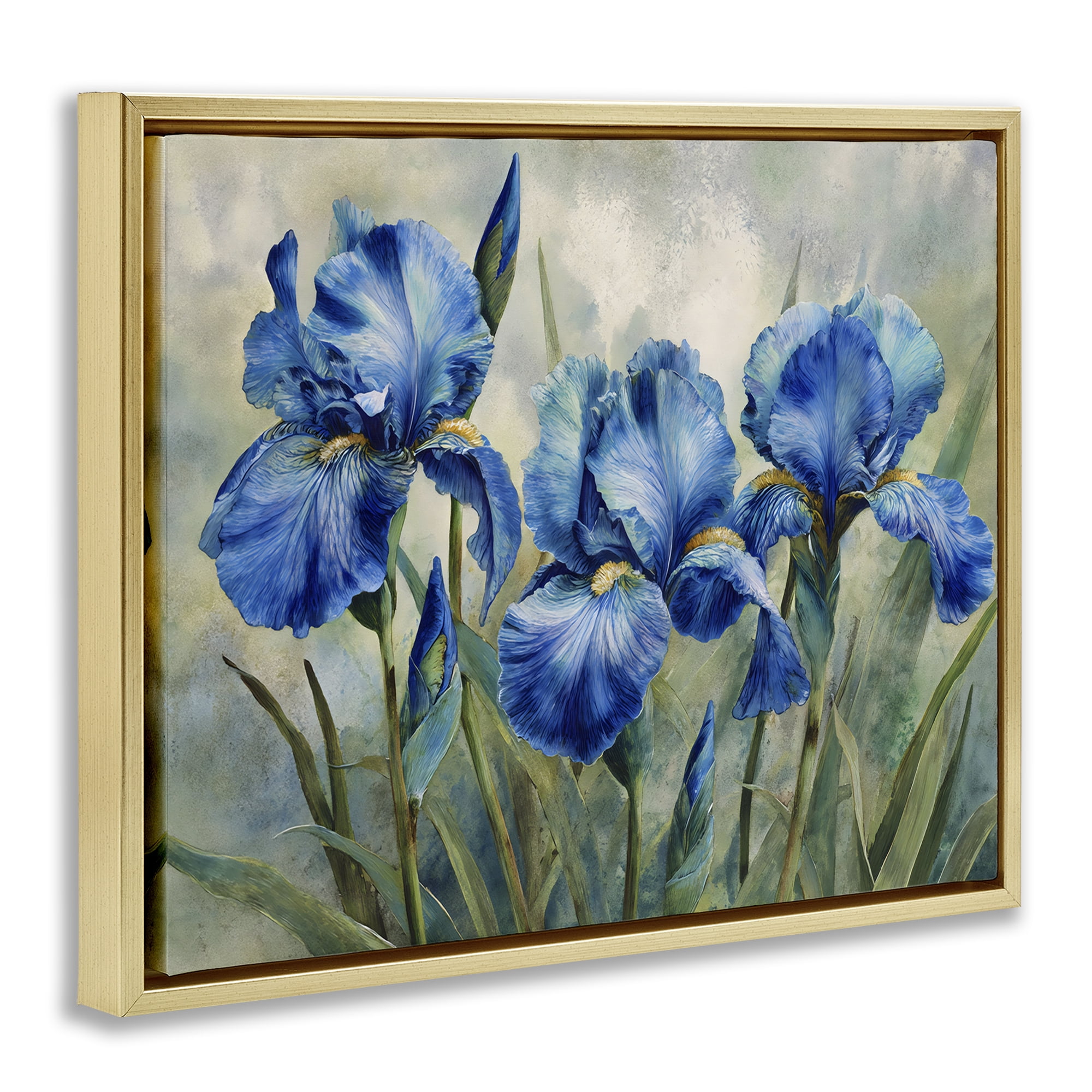 Stupell Industries Drawn Blue Iris Flowers Gold Framed Floater Canvas Wall Art, design by Franklyn Gregory