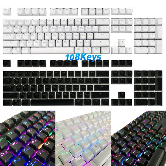 SPRING PARK 108Pcs Stylish Backlight Keycaps Replacement in Russian for Mechanical Keyboard