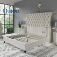 thumbnail image 3 of VanAcc Velvet Upholstered Platform Bed Frame with Deep Button Tufted Tall Sleigh Headboard, Cream, Queen, 3 of 8
