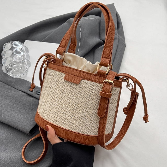 Bolso cruzados para mujer Bolso de cubo tejidos a la moda Bolso de hombro simples (marrón)