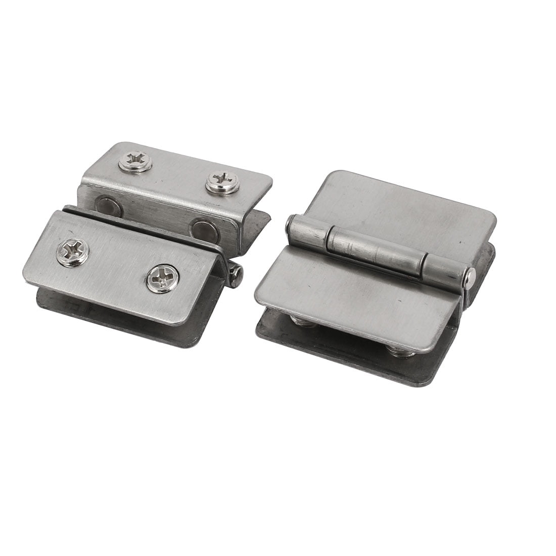 Uxcell Hardware Shower Glass Door Adjustable Double Clamp Hinge Silver