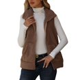 thumbnail image 2 of Women's Double Sided Fleece Vest, Zipper Front Sleeveless Jacket, Oversized Knit Cardigan, Side Pocket Layering Piece, Soft Plush Outerwear, Autumn Winter Warm Wear Khaki XXL, 2 of 4