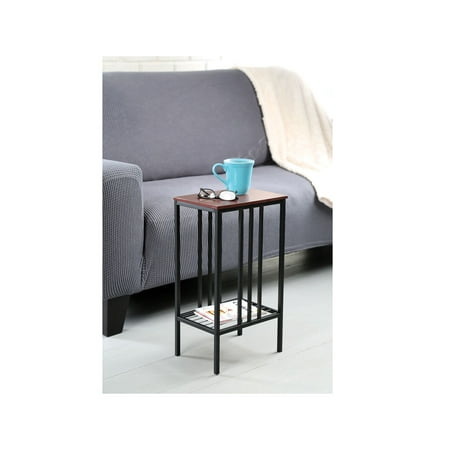 Chair Side Sofa Accent Table Black Iron With Walnut Top Storage Table Snack Tv Tray For Small Spaces
