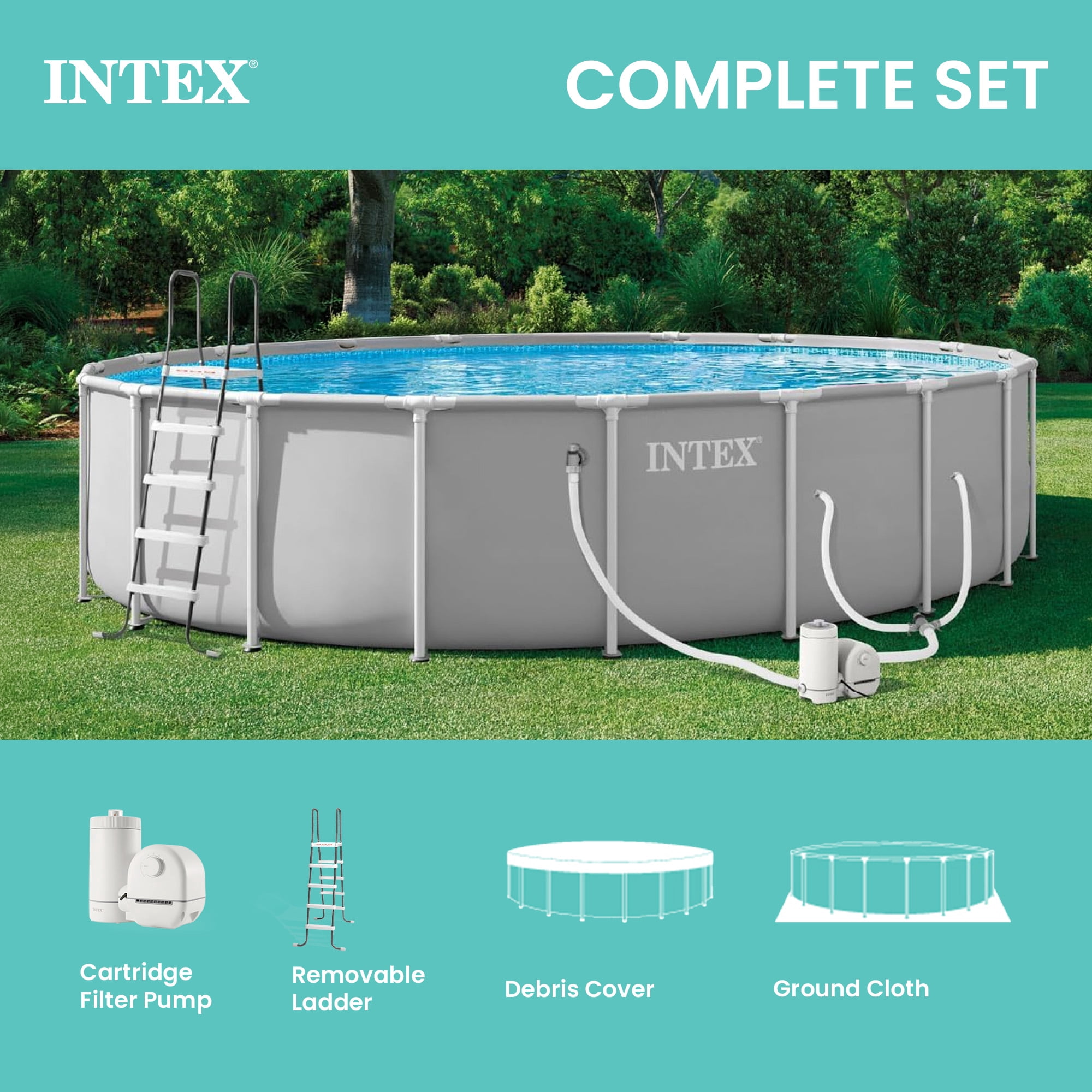 INTEX 26755EP Prism Frame 20'x52\" Above Ground Pool w/ Pump, Ladder, Cover, Ground Cloth