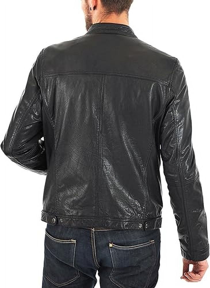 Men Leather Jacket Slim Fit Biker Motorcycle Genuine Black