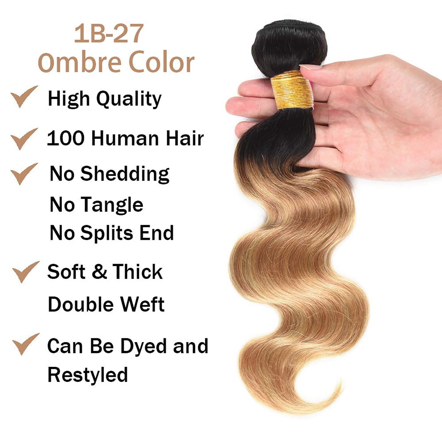 Brazilian Virgin Ombre Body Wave Human Hair One Bundle 1B/27 100% Unprocessed Human Hair Weave Bundle 12"