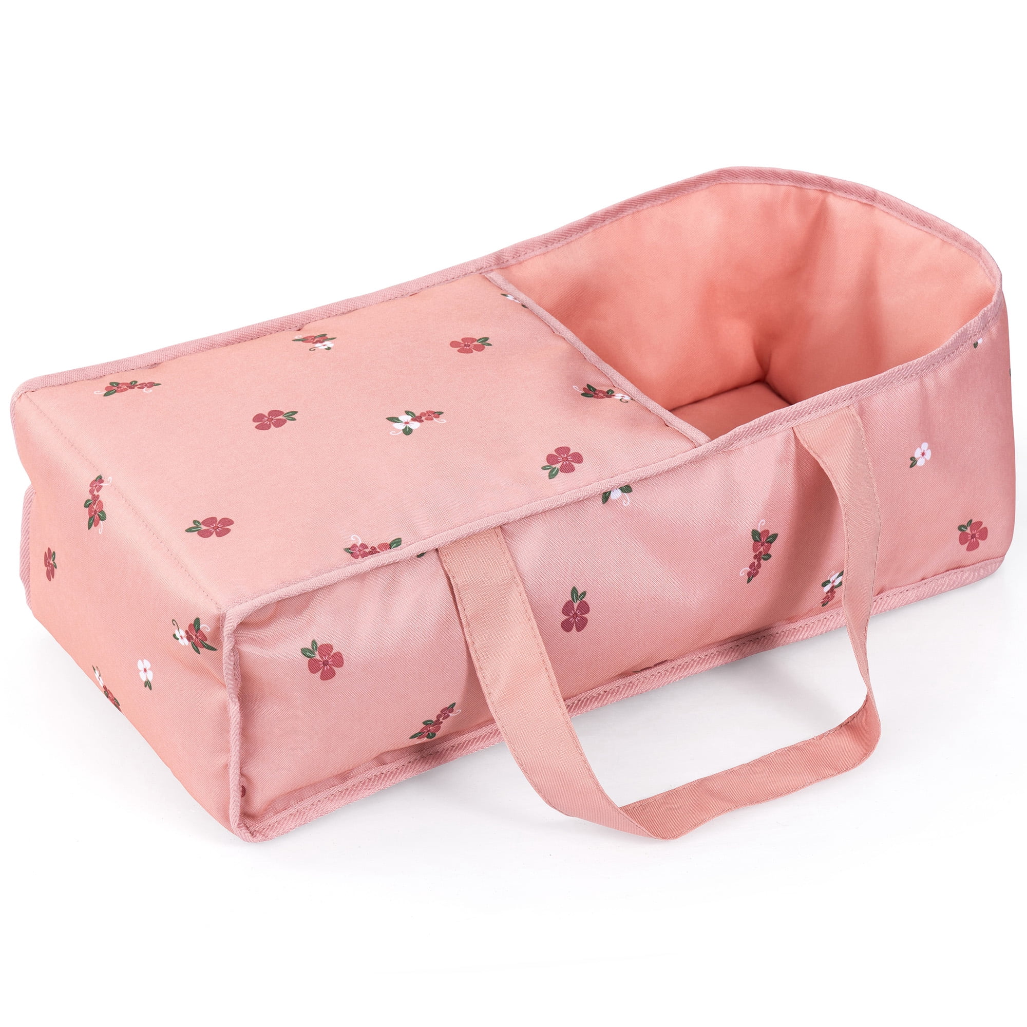 Bayer Design: Doll Pram City Star - Pink & Flowers - 2-In-1 Adjustable Pushchair & Stroller, Removable Carrycot, Handbag, Toy Fits 18" Dolls, Kids 3+