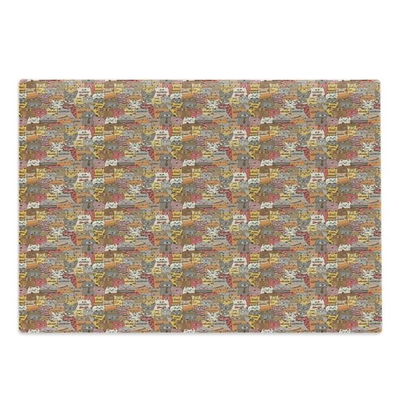 Cat Cutting Board, Psychedelic Colorful Pattern with Funny Kittens Abstract Vintage Mascots Bizarre Comic, Decorative Tempered Glass Cutting and Serving Board, Large Size, Multicolor, by Ambesonne