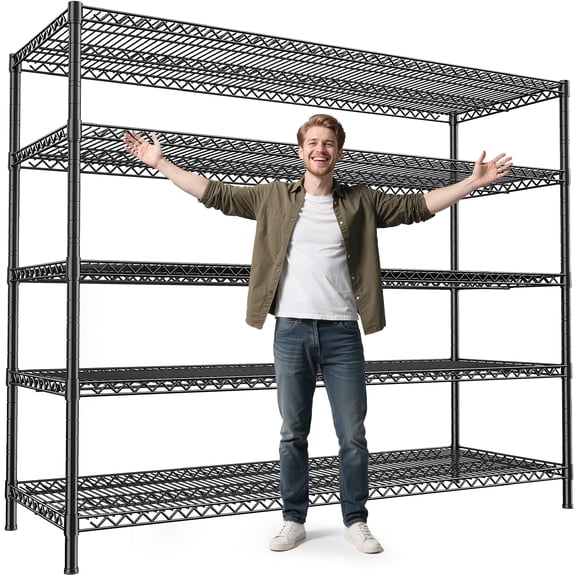 REIBII 55"W Wire Shelving 5 Tier Adjustable Metal Storage Shelves for Garage Pantry Kitchen, 17.7"D x 70.9"H,3200LBS