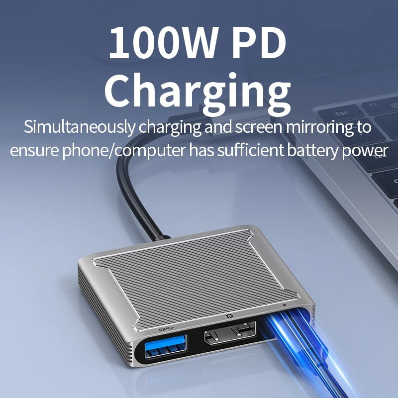 DOONJIEY 8K USB C to DP 1.4 DisplayPort Hub with PD 100W USB 2.0 Docking Station Adapter Compatible Thunderbolt 3/4 for Macbook